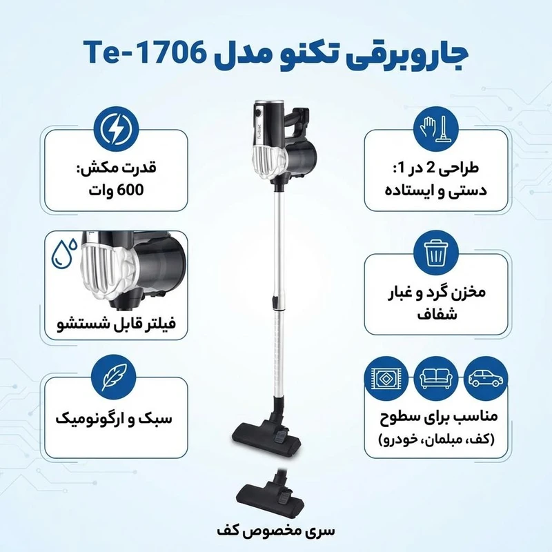 جاروبرقی عصایی تکنو مدل Te-1706 - Image 2